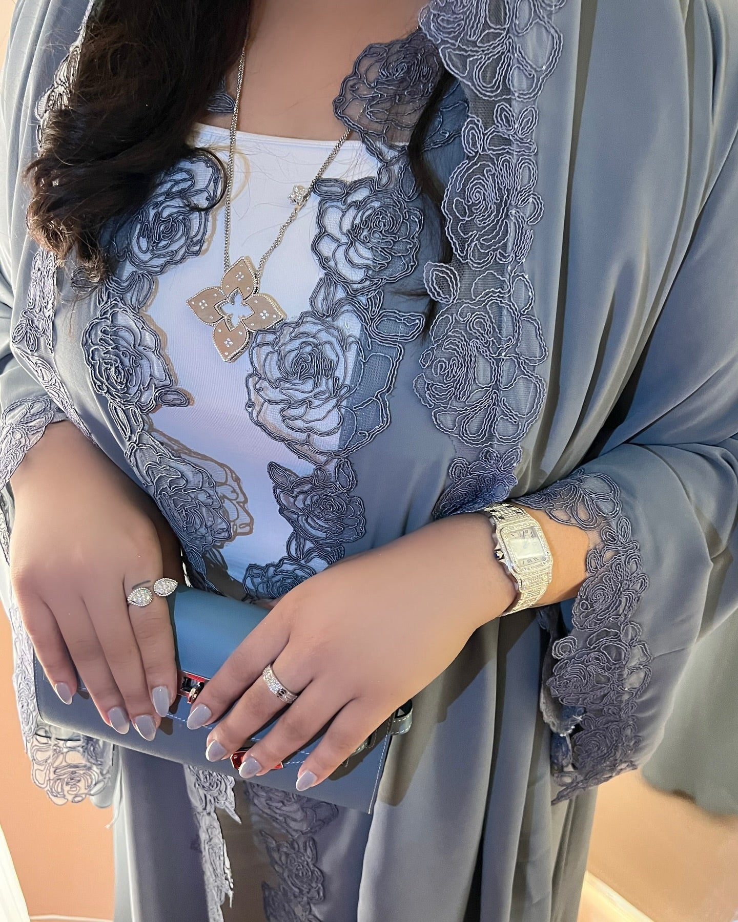 Lace trim Abaya
